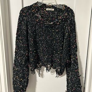 Wild Honey Black Knit Sweater with Multicolor Accents